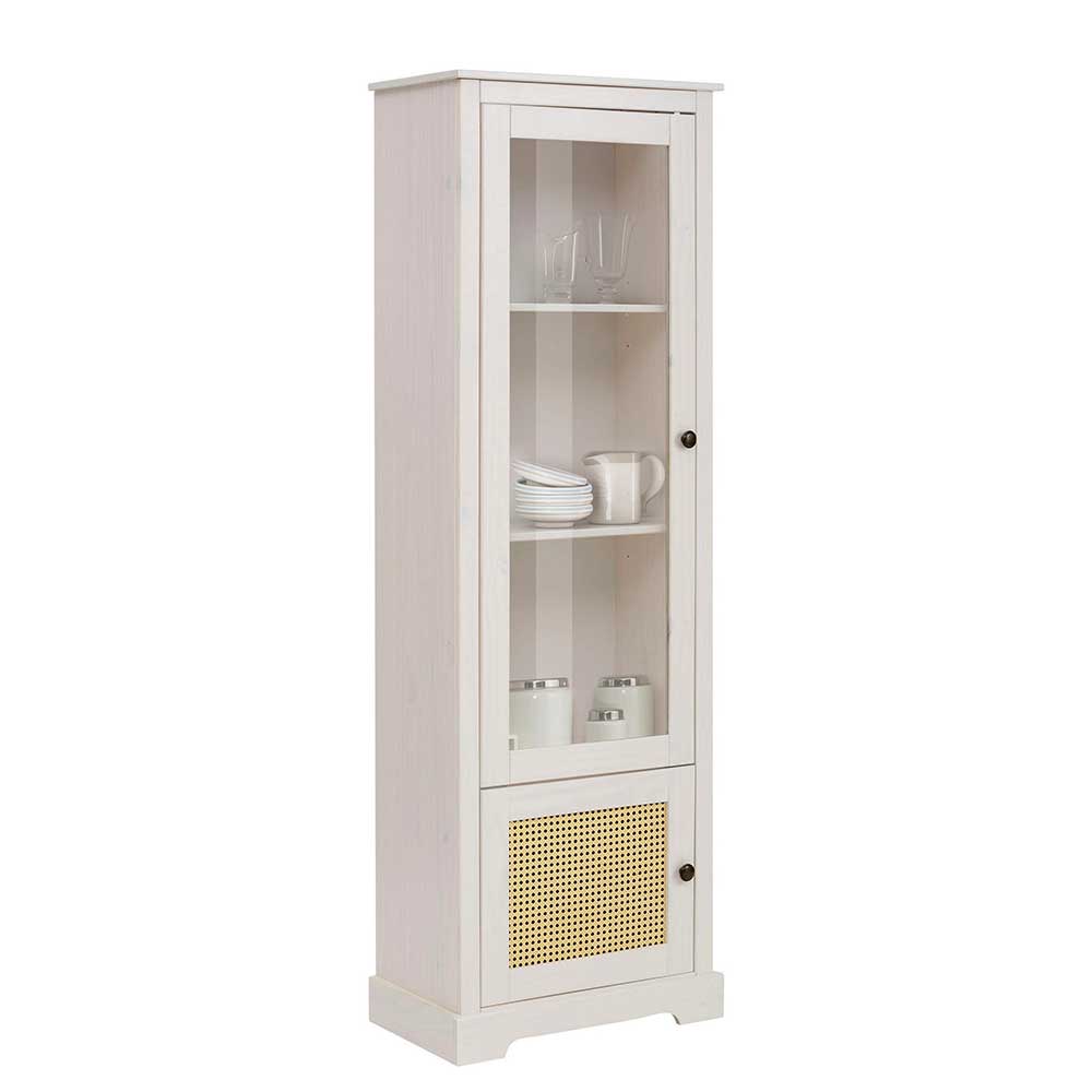 Möbel4Life Wohnzimmer Vitrinenschrank in Weiß und Beige Glastür