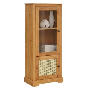 Möbel4Life Kleine Wohnzimmervitrine in Kieferfarben und Beige Glastür