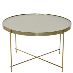 Möbel4Life Wohnzimmer Tisch mit Spiegelglasplatte Goldfarben und Cremeweiß