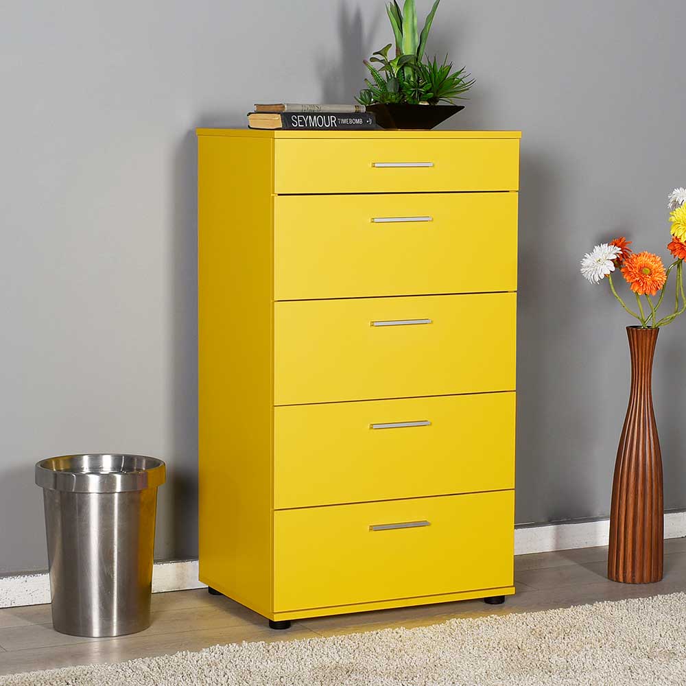 BestLivingHome Dielenkommode Gelb in modernem Design fünf Schubladen