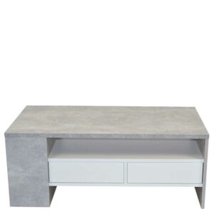 Möbel4Life Wohnzimmer Tisch in Beton Optik und Weiß zwei Schubladen