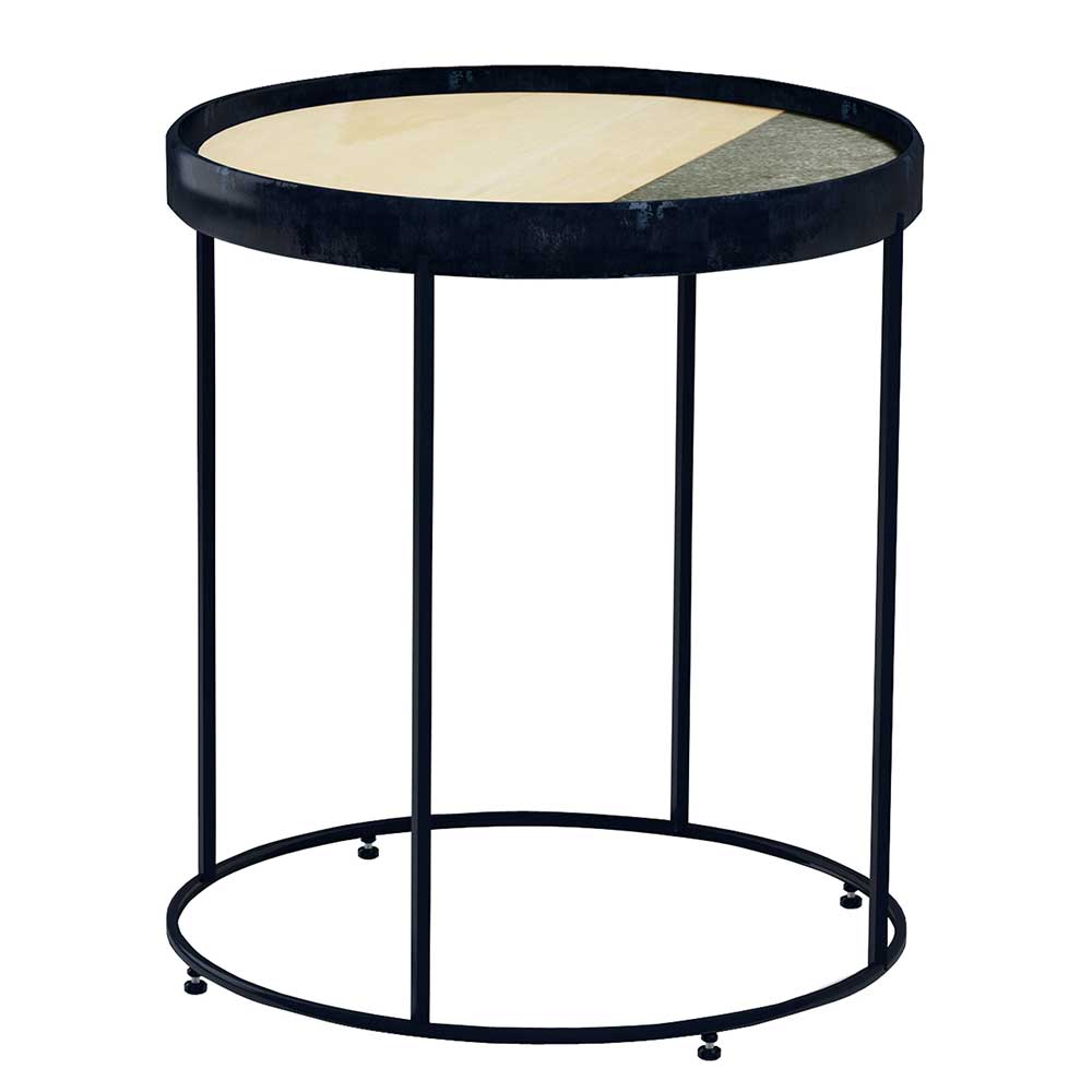 Möbel4Life Beistelltisch mit runder Tischplatte Furnier und Stein