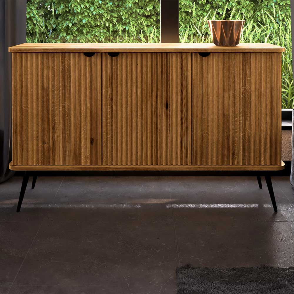 Basilicana Wildeiche Sideboard modern mit Drehtüren Vierfußgestell aus Metall