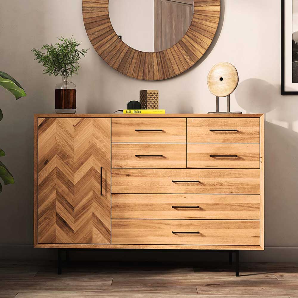 Basilicana Sideboard aus Wildeiche Massivholz Vierfußgestell aus Metall