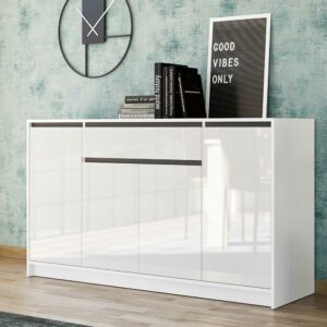 Möbel4Life Esszimmersideboard Hochglanz in Weiß Drehtüren und Schublade