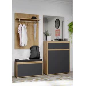 Möbel4Life Komplett Garderobe in Grau und Eichefarben 182 cm hoch (vierteilig)