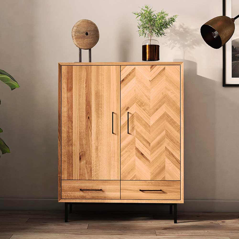 Basilicana Wohnzimmer Highboard aus Wildeiche Massivholz Skandi Design