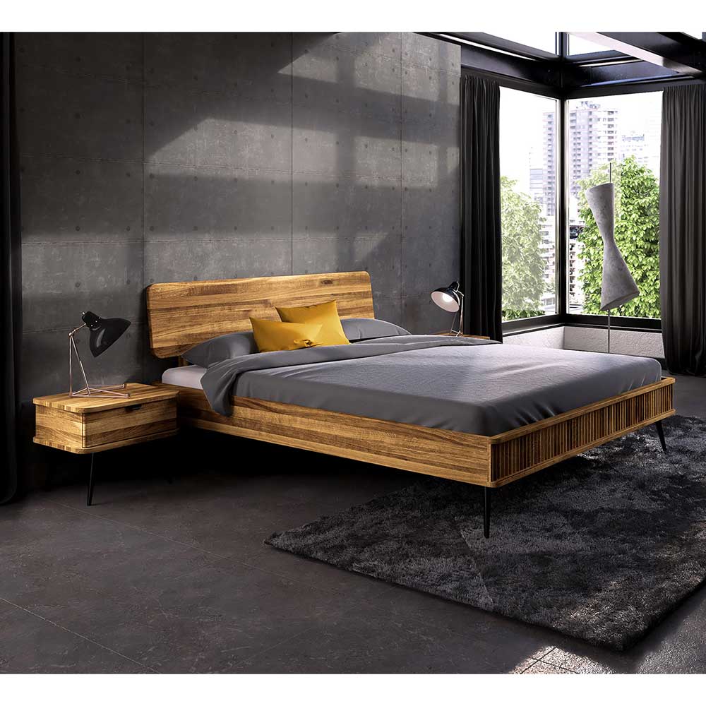 Basilicana Holzbett mit Metallgestell aus Wildeiche und Stahl 41 cm Einstiegshöhe