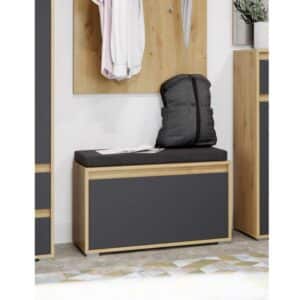 Möbel4Life Garderoben Schuhbank mit Klappe Eichefarben und Grau