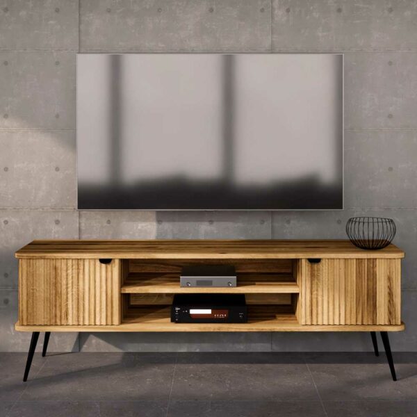 Basilicana TV Lowboard Wildeiche geölt mit Massivholztüren 57 cm hoch