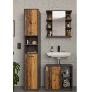 Möbel4Life Badezimmerset mit Spiegelschrank im Industry und Loft Stil 180 cm hoch (dreiteilig)