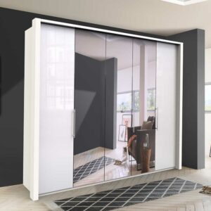 Franco Möbel Schlafzimmerschrank in Weiß Falttüren und Spiegel