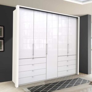 Franco Möbel Schlafzimmer Kleiderschrank in Weiß Glas beschichtet Falttüren