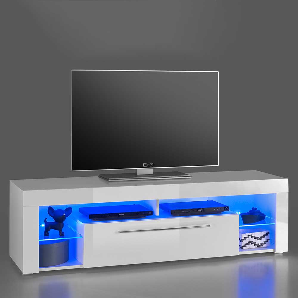 Möbel4Life Fernseh Unterschrank in Weiß Hochglanz LED Beleuchtung