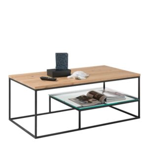 Möbel4Life 2 Platten Wohnzimmer Tisch aus Eiche Massivholz Glas