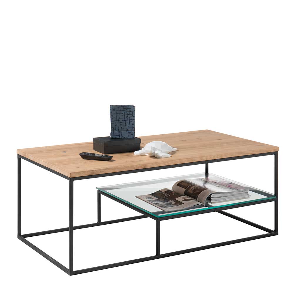 Möbel4Life 2 Platten Wohnzimmer Tisch aus Eiche Massivholz Glas