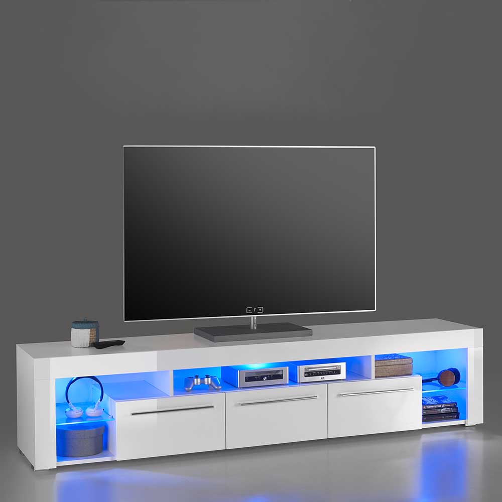 Möbel4Life Hochglanz TV Sideboard in Weiß LED Beleuchtung