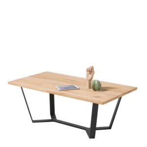Möbel4Life Wohnzimmer Tisch aus Eiche Massivholz und Metall Bügelgestell 110 cm breit