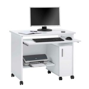Müllermöbel Rollen Computertisch mit Tastaturauszug Weiß