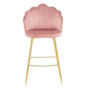 Rodario Retro Barstühle Bezug Samt Rosa Vierfußgestell aus Metall (2er Set)