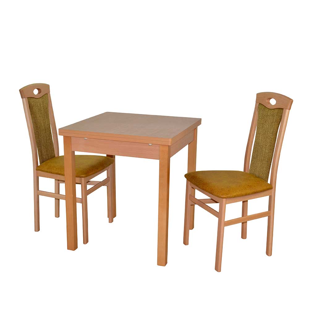 Möbel4Life Kleine Essgruppe in Buchefarben und Ocker Gelb zwei Stühle (dreiteilig)