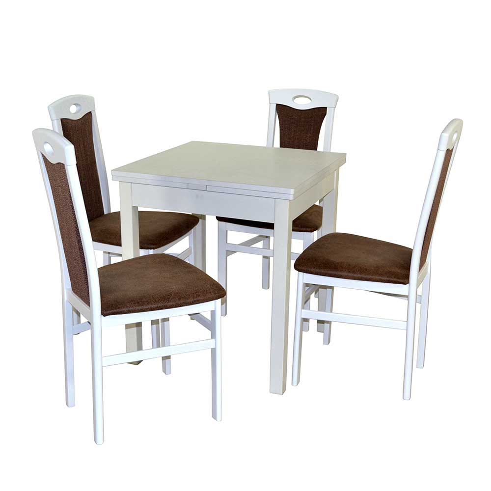Möbel4Life Ausziehbarer Esstisch mit Stühlen Weiß und Braun (fünfteilig)