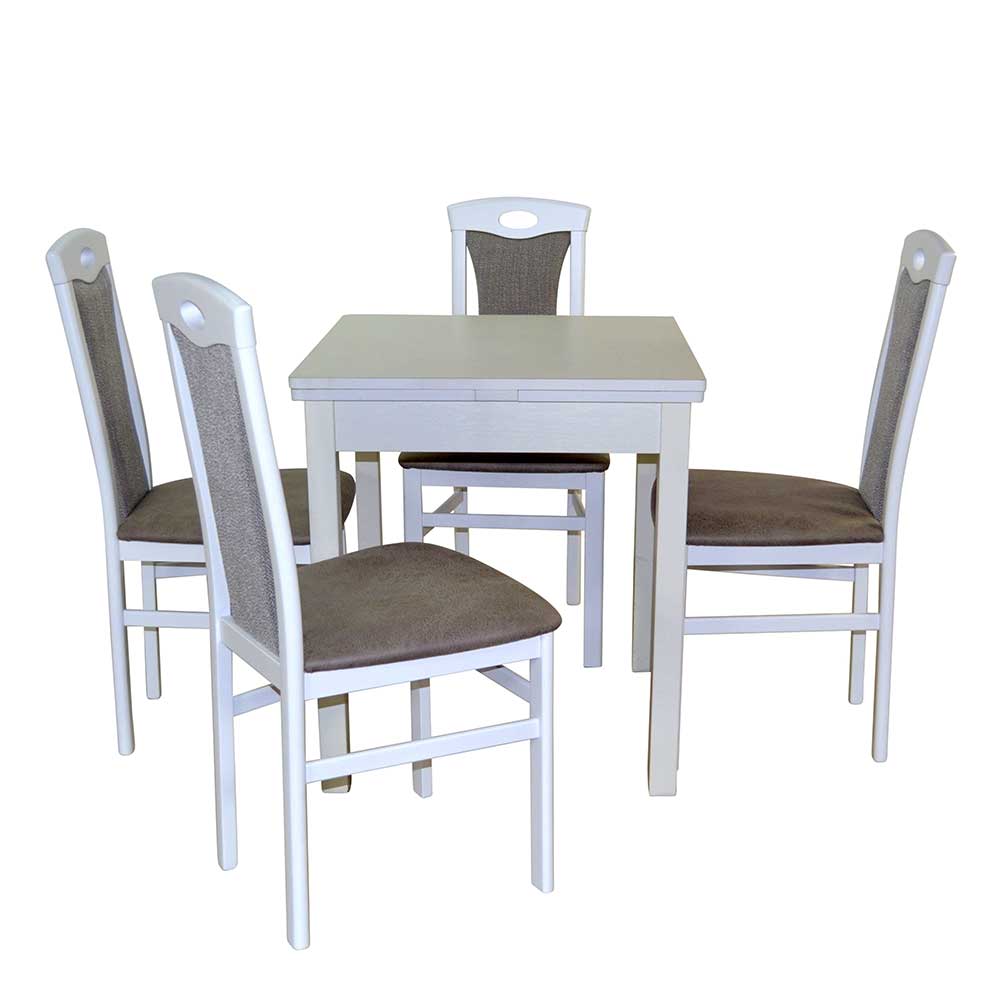 Möbel4Life 4 Personen Esstisch mit Stühlen Weiß und Hellgrau (fünfteilig)