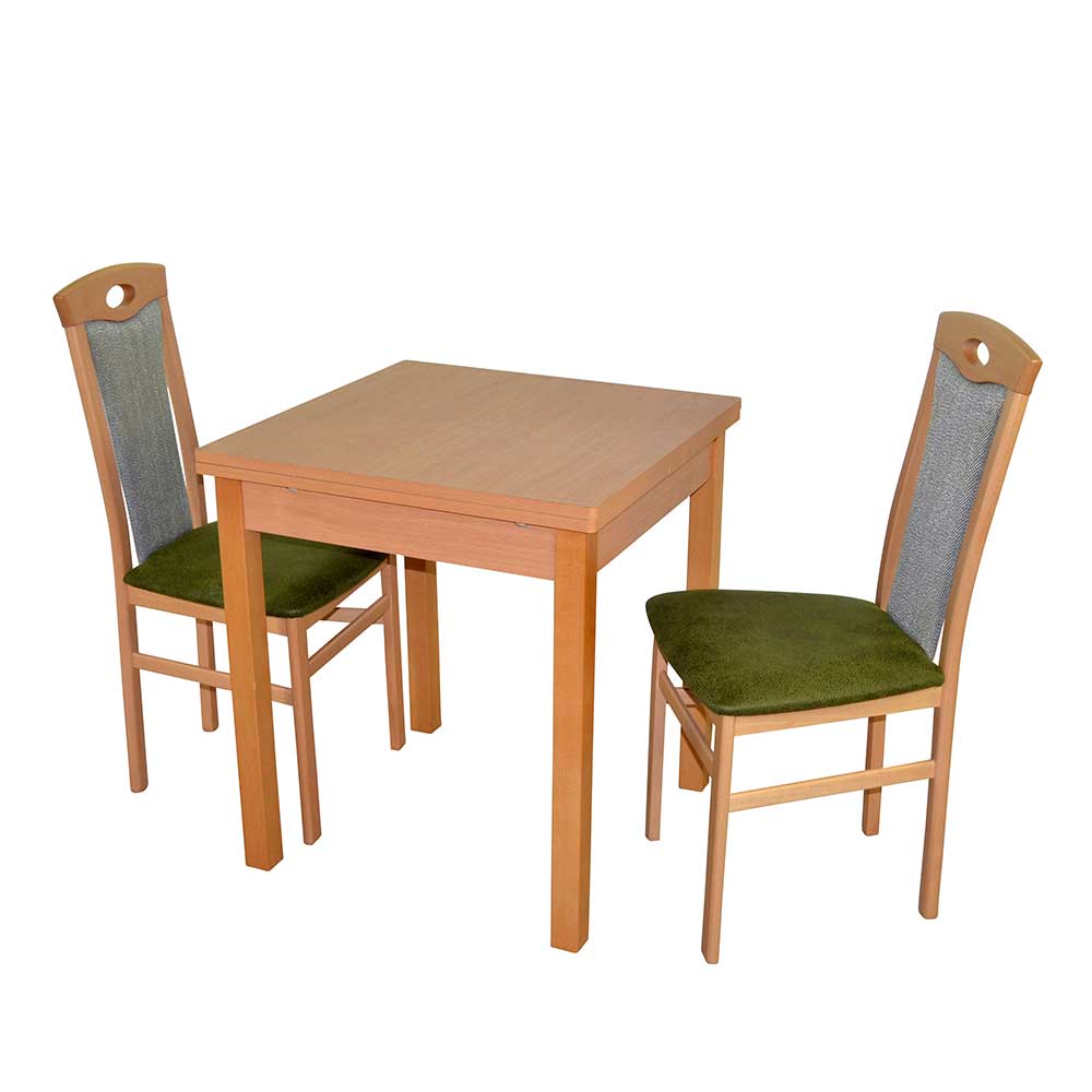 Möbel4Life Kleine Esstischgruppe mit zwei Sitzplätzen Buchefarben & Grün (dreiteilig)