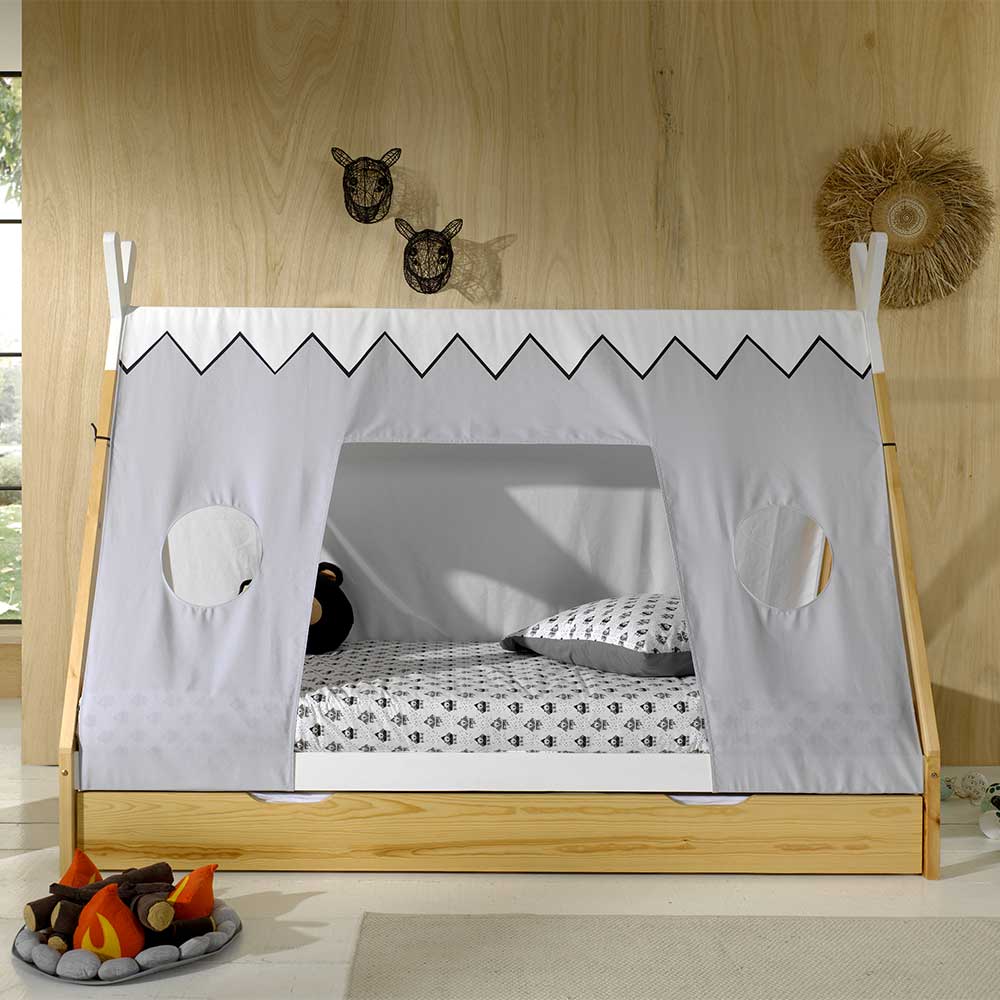 4Home Kinder Einzelbett Zelt mit Vorhang 90x200 cm Liegefläche