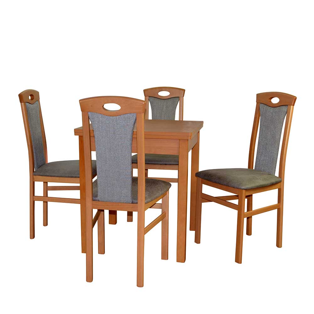 Möbel4Life Komplette Essgruppe in Buchefarben & Hellgrau Tisch ausziehbar (fünfteilig)