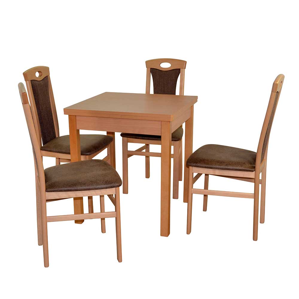 Möbel4Life Esstischgruppe mit vier Stühlen Buchefarben und Braun (fünfteilig)