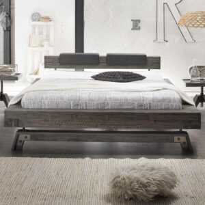 TopDesign Bett in Grau Akazie massiv Klemmkissen