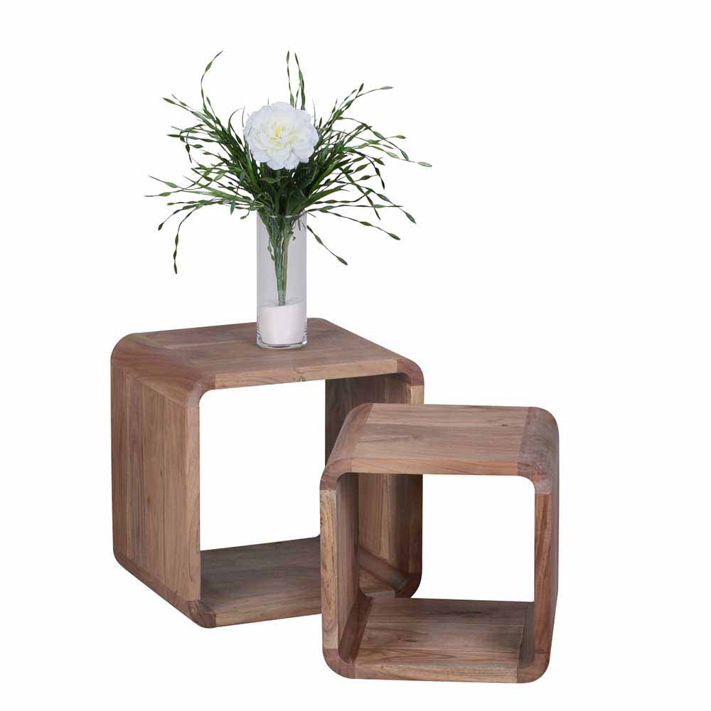 Möbel4Life Zweisatztisch aus Akazie Massivholz abgerundet (zweiteilig)