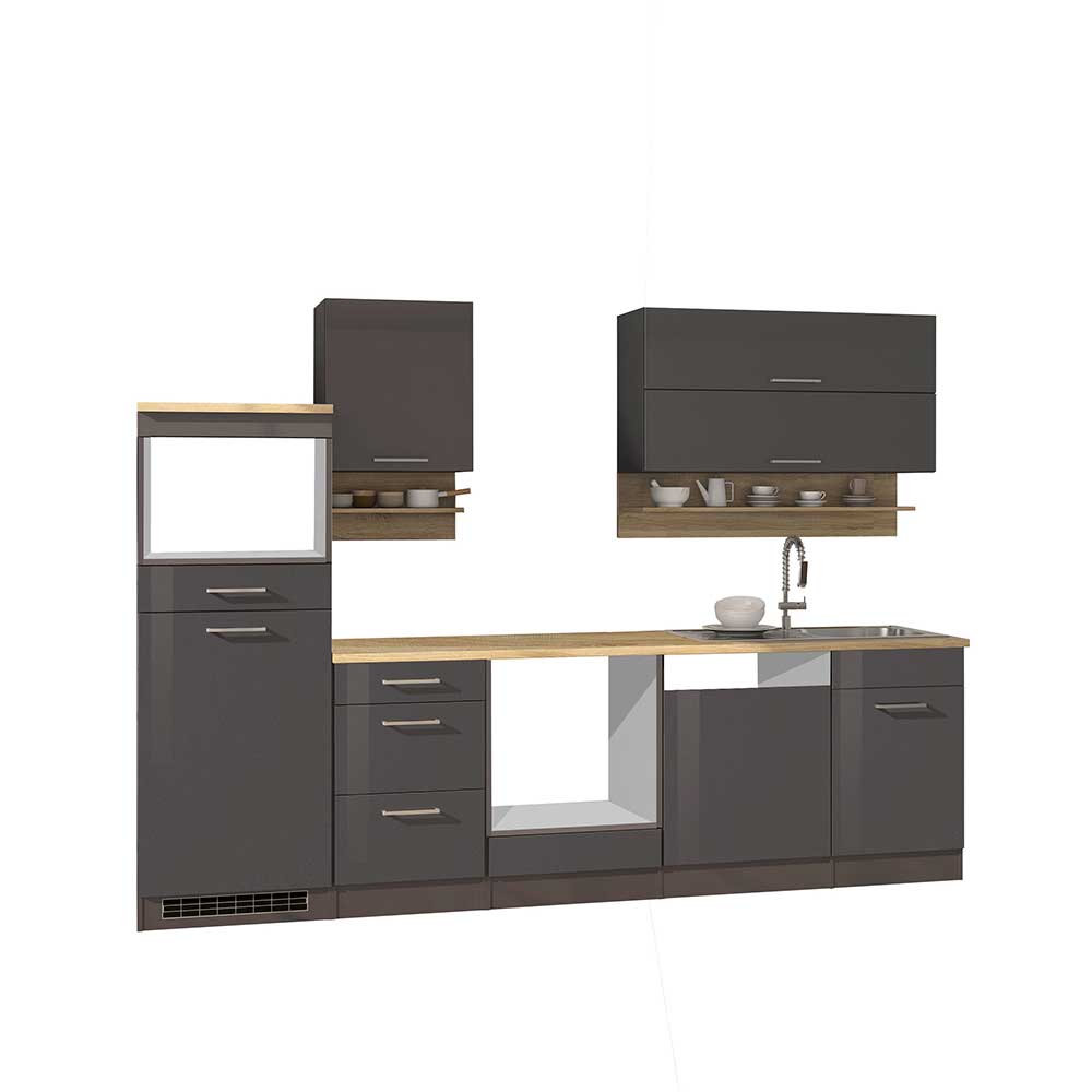 Star Möbel Küchenblock in Grau hochglänzend 280 cm breit (neunteilig)