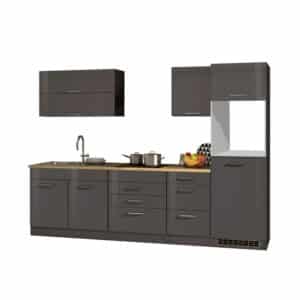 Star Möbel Design Küchenzeile in Grau Hochglanz 290 cm breit (siebenteilig)