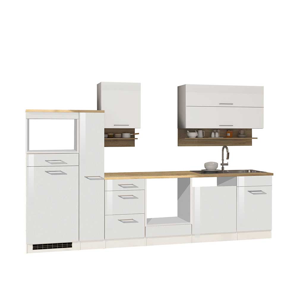 Star Möbel Küchenzeile in Weiß Hochglanz 310 cm breit (zehnteilig)