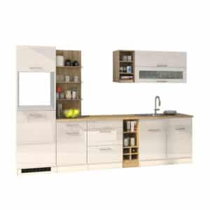 Star Möbel Design Küchenblock in Weiß Hochglanz 300 cm breit (neunteilig)