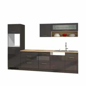 Star Möbel Hochglanz Küchenzeile in Grau 300 cm breit (achtteilig)