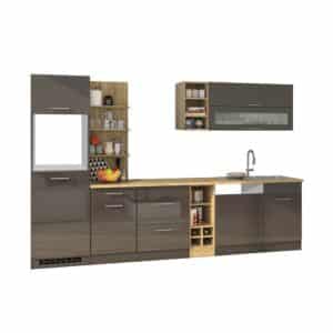Star Möbel Design Küchenzeile in Grau Hochglanz 310 cm breit (neunteilig)