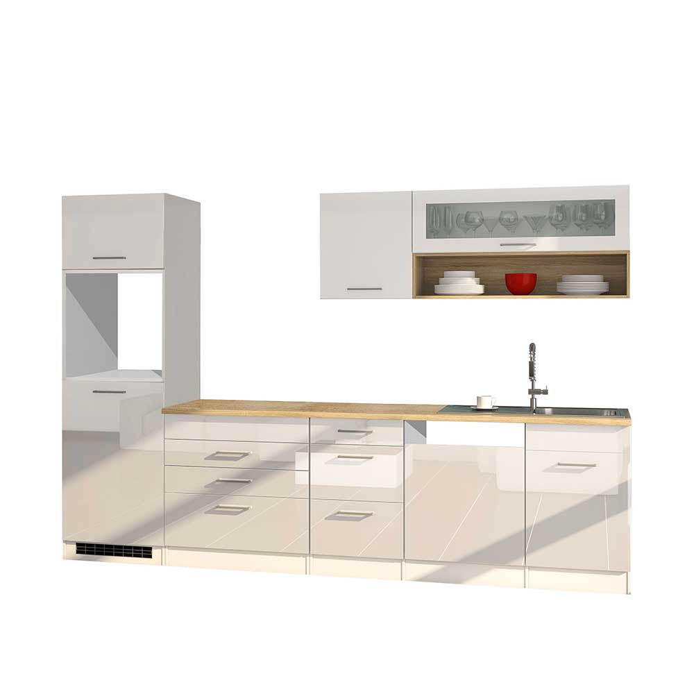 Star Möbel Hochglanz Küchenzeile in Weiß modern (achtteilig)