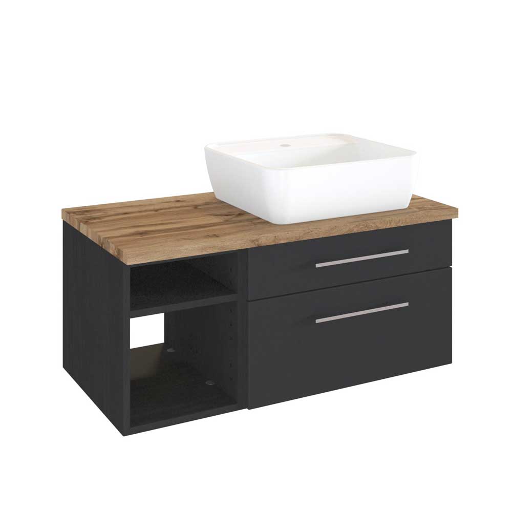 Star Möbel Waschtischunterschrank mit Aufsatz-Waschbecken dunkel Grau und Wildeiche Dekor