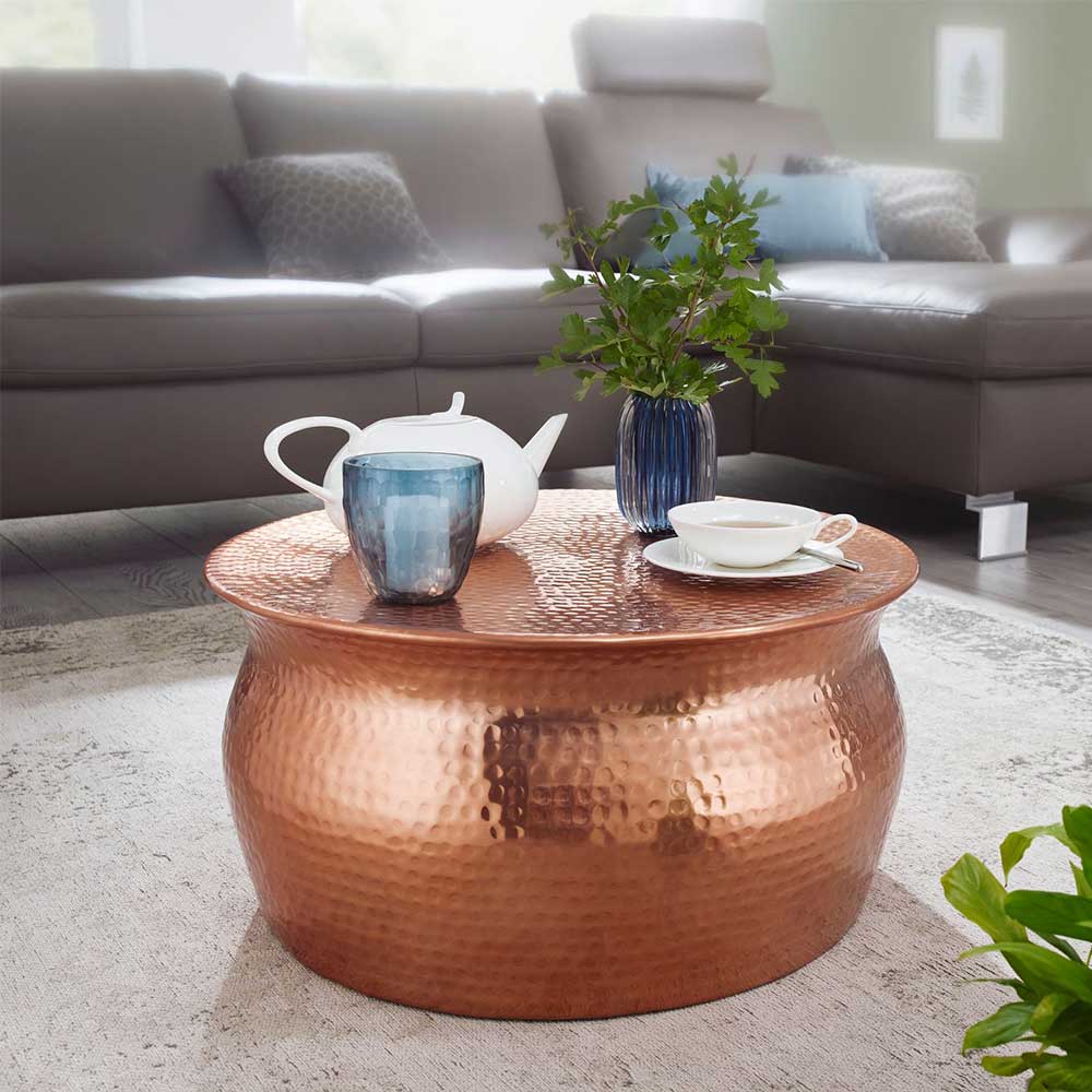 Möbel4Life Handgearbeiteter Wohnzimmer Tisch in Kupferfarben Aluminium