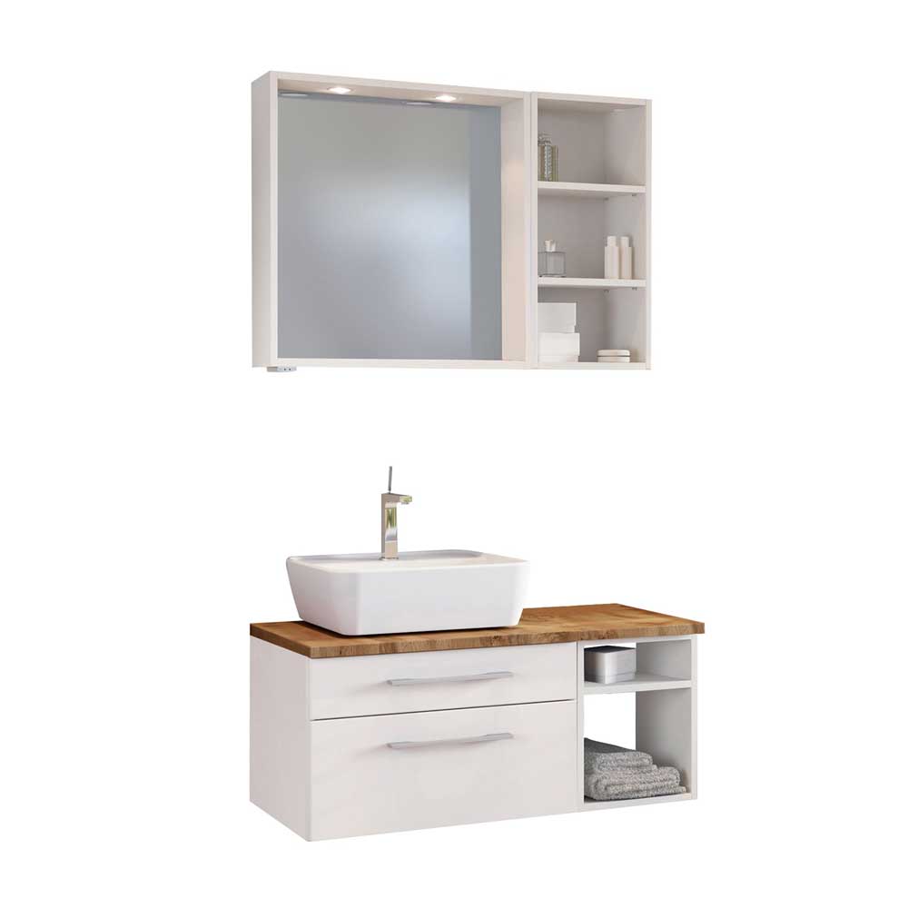 Star Möbel Waschtisch mit Badspiegel und Regal Weiß und Wildeiche Dekor (dreiteilig)