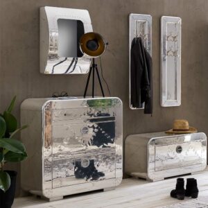 Möbel Exclusive Komplett Garderobe in Silberfarben Loft Design (fünfteilig)