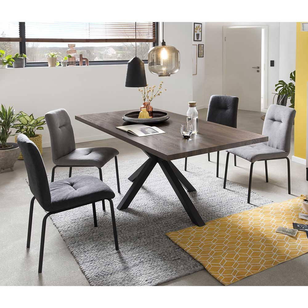 iMöbel Sitzgarnitur in Nussbaumfarben und Grau 180 cm Tisch (fünfteilig)