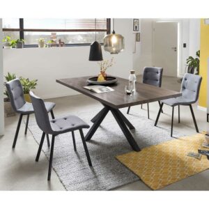 iMöbel Design Essgruppe in Nussbaumfarben und Grau 180 cm Tisch (fünfteilig)