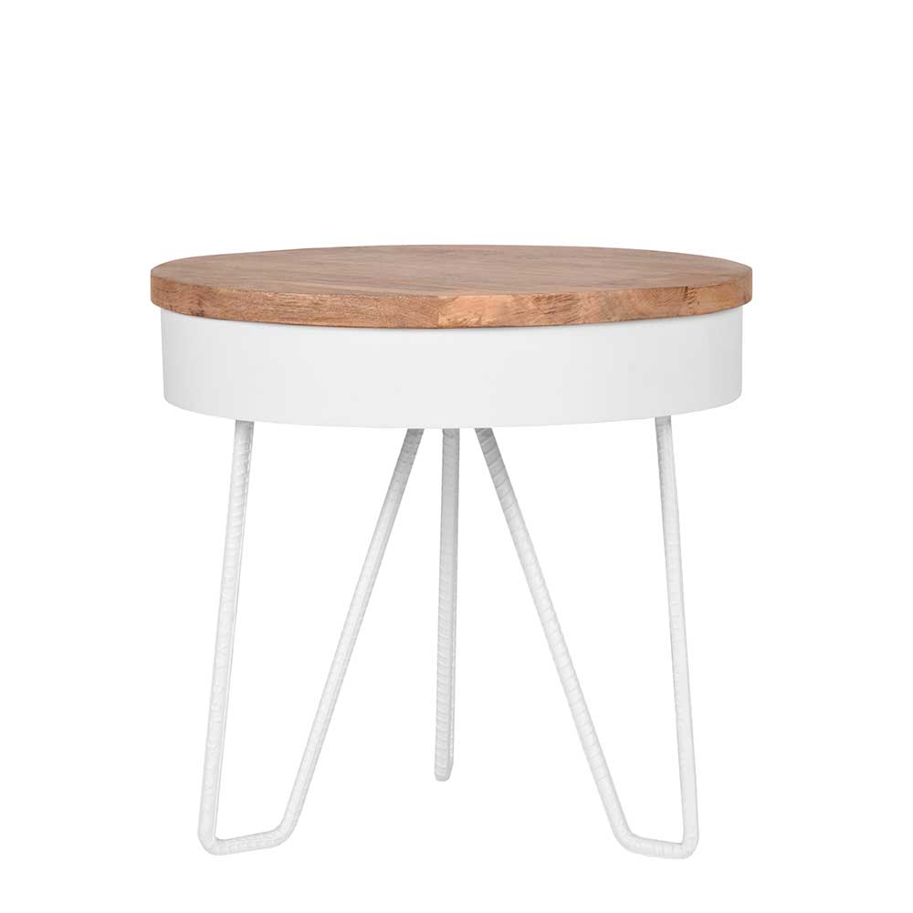 Möbel Exclusive Wohnzimmer Tisch in Weiß und Mangobaum rund