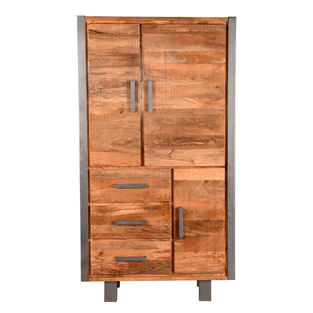 Möbel Exclusive Schrank aus Mangobaum Massivholz und Metall 100 cm breit und 185 cm hoch