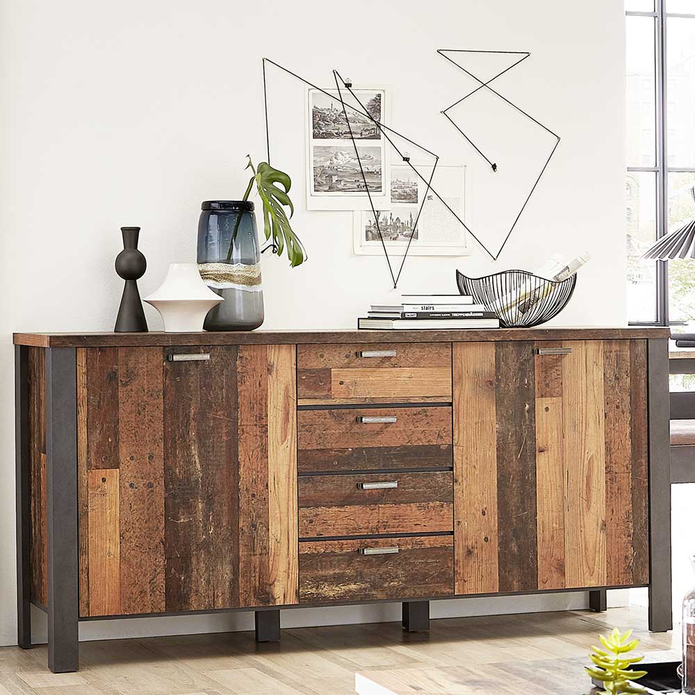 BestLivingHome Sideboard Kommode in Altholz Optik und Anthrazit Loft Design