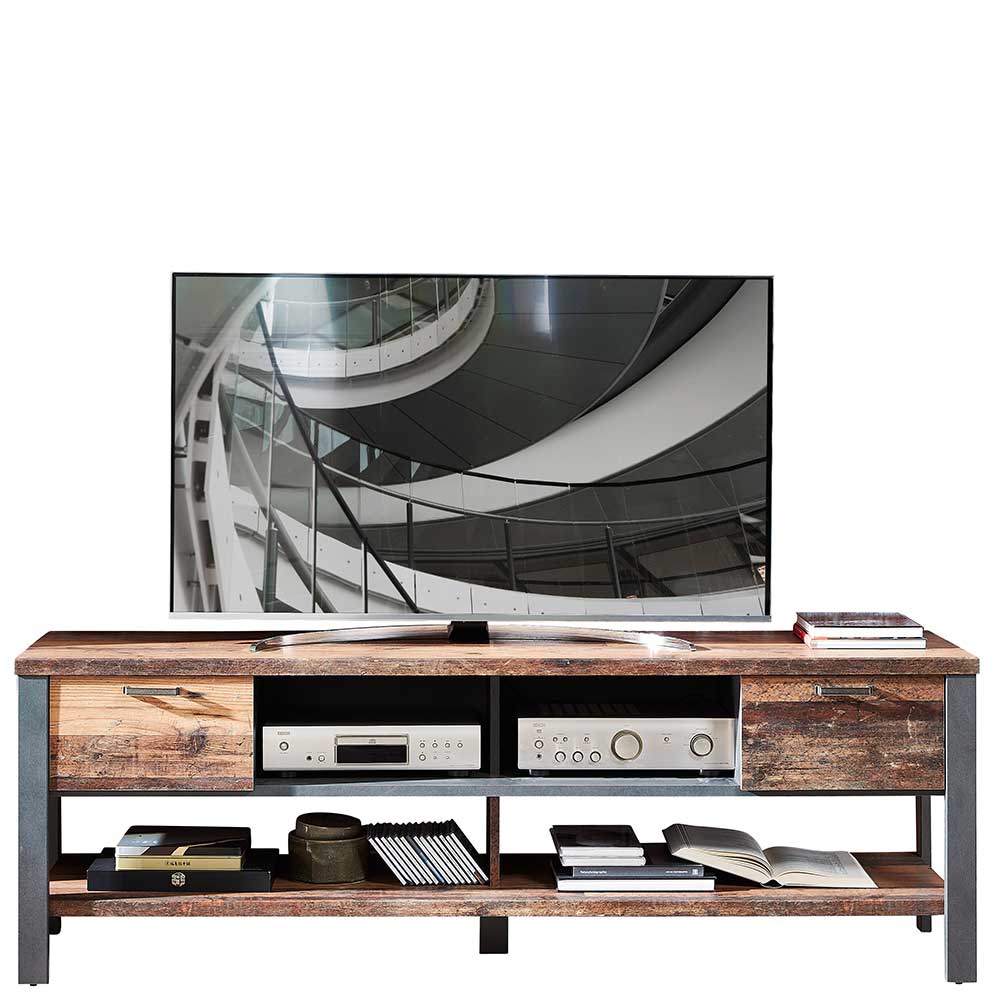 BestLivingHome Fernseher Tisch in Altholz Optik und Anthrazit Loft Design